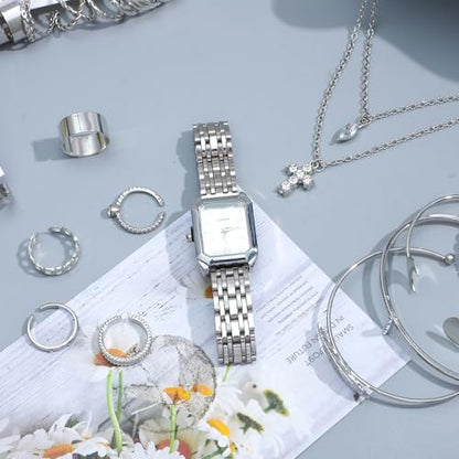 NEWITIN 61 Pieces Gold Jewelry Set for Women Fashion Costume Watch Jewelry | Bohemian Jewelry, Cubic Zirconia, Gold Plated Necklaces Bracelets Watch Rings Earrings Set for Women Party Daily, Women Gifts - color: Silver
