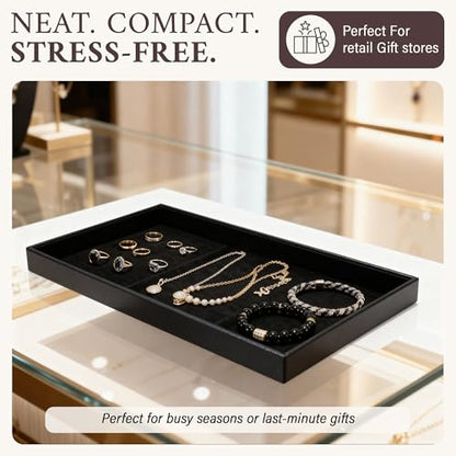 RJ Displays Stackable Jewelry Tray Set, Stackable Plastic Jewelry Organizer Tray, Jewelrys Drawer, Drawers Inserts, Earring Organizer for Women Perfect Trays 14.75x8.25x1 in (Black, 6 Pack) - color: Black