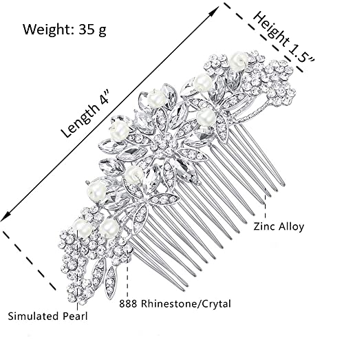 Hapibuy Crystal Wedding Hair Comb Bridal Hair Comb Pearl Wedding Headpiece Silver Hair Accessories - color: Silver