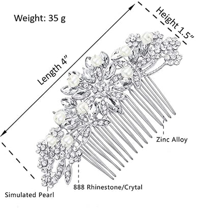 Hapibuy Crystal Wedding Hair Comb Bridal Hair Comb Pearl Wedding Headpiece Silver Hair Accessories - color: Silver