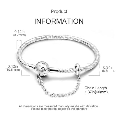 KUNSIR 925 Sterling Silver Snake Chain Bracelet with Safety Chain Charm Bracelets for Women Teen - style: KJB023