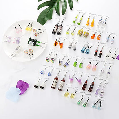 20 Pairs Random Mixed Resin Acrylic Earrings Set, Weird Dangle Drop Drink Bottle Animal Pendant Charms Earring, Handmade Funny Statement Unique Fashion Hoop Earring Jewelry for Women Girls
