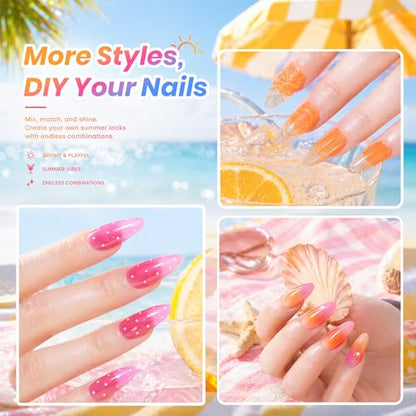 Beetles Neon Gel Nail Polish Set, 9ML 6 Colors Specials Jelly Gel | Sheer Gel Nail Kit with Sticker Nail Accessories Soak Off UV Salon DIY at Home Manicure Gift for Women - color: Sunstripe