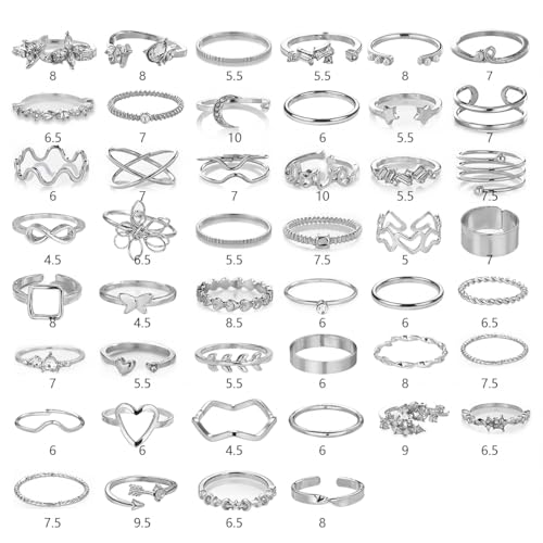 42-Piece Gold Tone Stackable Ring Set for Women, Boho Minimalist Stacking Rings with Crystal & Heart Accents, Adjustable Open Band Jewelry for Daily Wear - style: TZY-003352-01