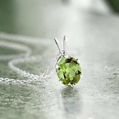 Gem Stone King 9X7MM Oval Gemstone Birthstone Solitaire Pendant Necklace For Women | 925 Sterling Silver | Fine Jewelry Gift for Her Mom Women Wife | With 18 Inch Silver Chain