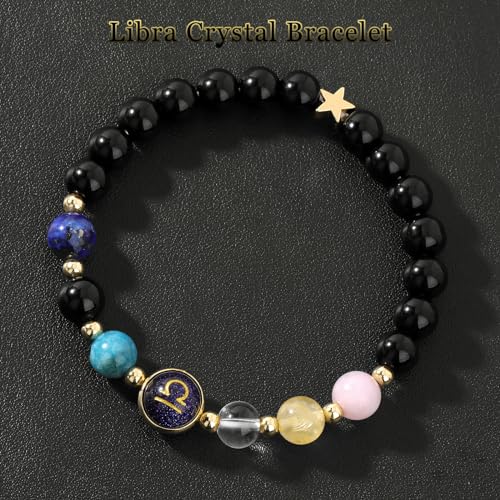 Zodiac Bracelets for Women 12 Constellations Healing Crystal Stone Beads Bracelet Birthday Zodiac Gifts Horoscope Spiritual Bracelet - color: Libra