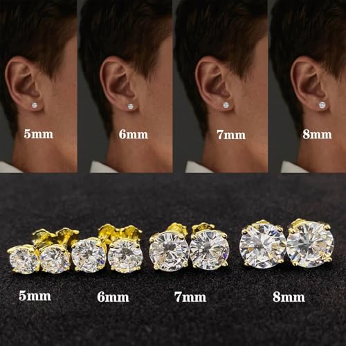 925 Sterling Silver Cubic Zirconia Studs Earrings for Women Men - Hypoallergenic 14K White Gold Plated 5/6/7/8mm Clear Round Cut CZ Studs Earrings - color: White Gold 4 Prong, size: 6mm