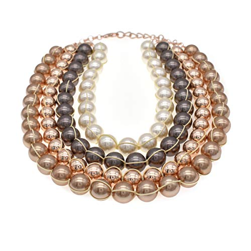 utop JNF Hand made Pearl Statement Necklace for Women Rhinestone Multilayer Crystal Necklaces Chunky Pearl Necklace Large Pearl Necklace and Earrings Set for Mother Mom's gift - color: champagne pearl necklace chunky