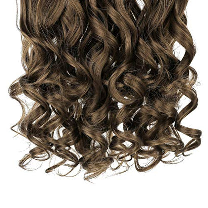 REECHO 20" 1-pack 3/4 Full Head Curly Wave Clips in on Synthetic Hair Extensions HE008 Hair pieces for Women 5 Clips 4.5 Oz Per Piece - Ash Light Brown - color: Ash Light Brown, size: 20 Inch (Pack of 1)