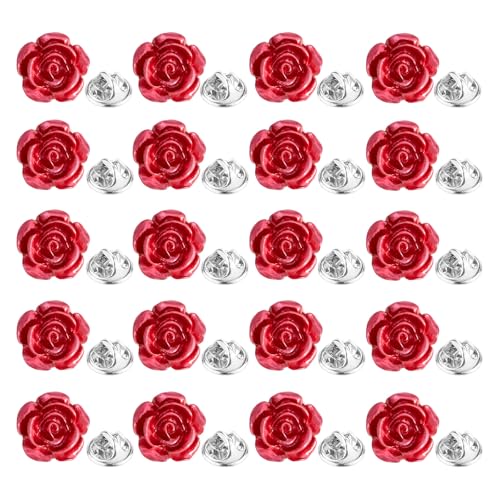 20 Pcs Enamel Rose Flowe Brooches Pins for Women Colorful Floral Brooch Flower Lapel Pin Badge Crafts Breastpin Jewelry Gift for Women Men Clothing Bags Backpacks Jackets Hat - color: Red