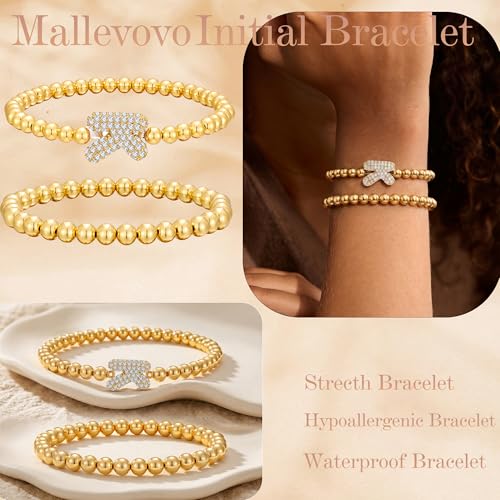 Initial Stack Bracelet Set for Women Trendy 14K Gold Plated Beaded Stackable Stacking Stretch Name Bracelets Dainty Friendship Waterproof Charm Cute Birthday Jewelry Gifts for Women - color: Initial K