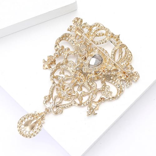 YOQUCOL Retro Austrian Crystal Big Brooch Pin for Women Large Flower Shape Brooches Lapel Pins for Sweater,Coat Dress Accessories - color: A-Red