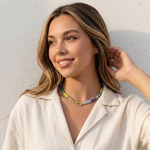 CONRAN KREMIX Colorful Stone Beaded Necklace for Women,Natural Gemstone Bead Choker Necklaces Boho Summer Beach Layering Necklace Jewelry Gift for Women - color: Colourful-C