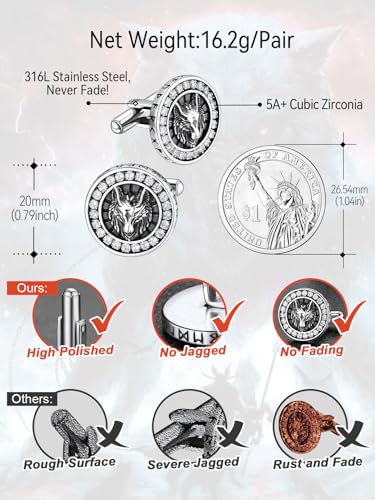 FaithHeart Mens Cufflinks, Norse Viking Tuxedo Shirt Cuff Links, Stainless Steel Cuff Links and Shirt Studs, Gift Box - style: 06. Wolf CZ-Silver