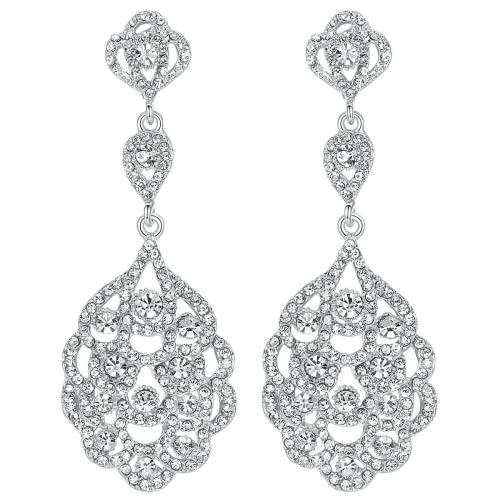 Wedding Teardrop Dangle Earrings Crystal Rhinestone Beaded Chandelier Earrings for Brides Gold - color: B-smallclear