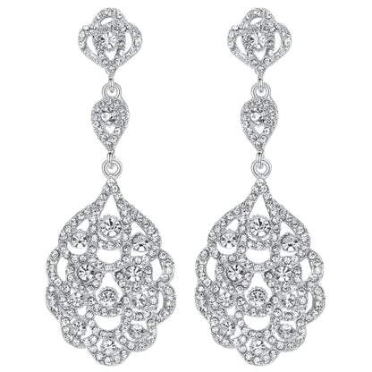 Wedding Teardrop Dangle Earrings Crystal Rhinestone Beaded Chandelier Earrings for Brides Gold - color: B-smallclear