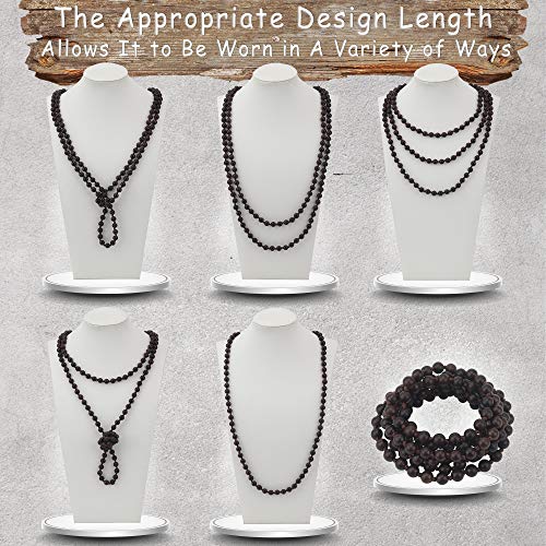Firstmeet Fashion Natural Round Wood Beads 60'' Long Strand Art Deco Necklace for Women - color: Ebony