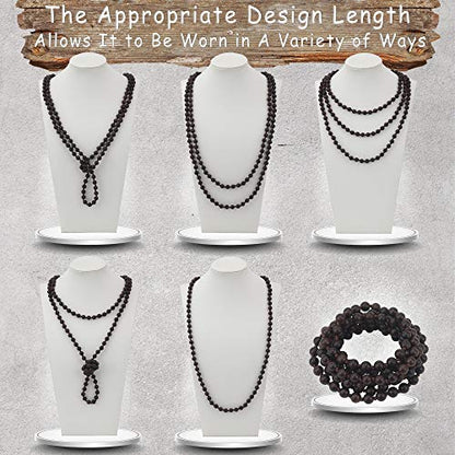 Firstmeet Fashion Natural Round Wood Beads 60'' Long Strand Art Deco Necklace for Women - color: Ebony