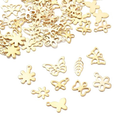 8-64Pcs Silver Goldern Color Heart Pendants Charms 10 Styles Heart Stainless Steel Metal Charms for Jewelry Making Crafting Necklaces Bracelets Earrings Keychains Birthday Gift - color: Golden 3 Shapes-60 pcs
