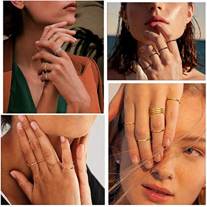 PROSTEEL Stainless Steel Rings Set, Women's Plain Band Knuckle Stacking Midi Rings Comfort Fit, Silver/Gold/Rose Gold/Black Tone, Multi Size #4-#12 - color: E 7 pcs-gold
