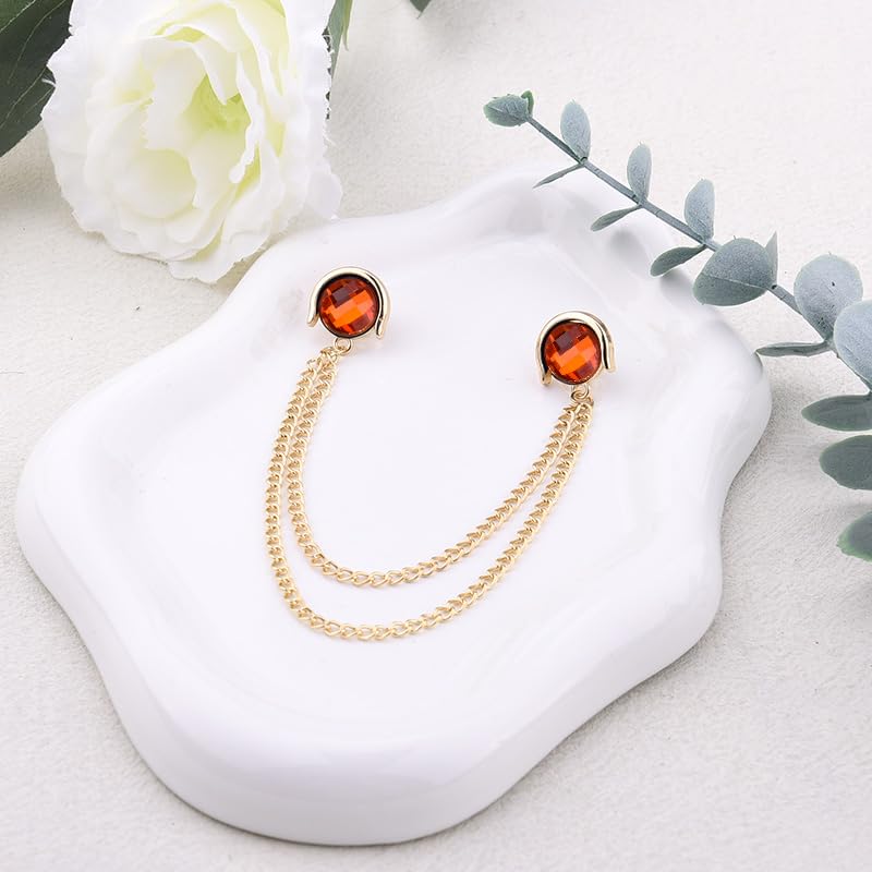 Crystal Rhinestone Brooch Mens Lapel Pins for Shirt Collar Suit Tassel Collar Chains for Shirts Badge Suit Accessories Men Brooch - color: Red