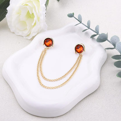 Crystal Rhinestone Brooch Mens Lapel Pins for Shirt Collar Suit Tassel Collar Chains for Shirts Badge Suit Accessories Men Brooch - color: Red