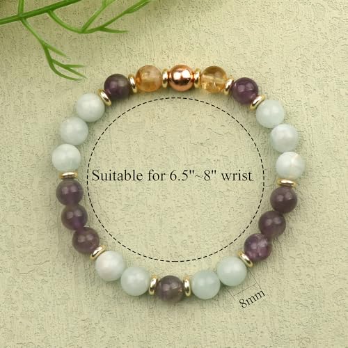 KSQS Healing Stone Bead Bracelet for Women, Natural Gemstones Balance Protection Bracelet, Spiritual Crystal Beads Bracelet Anxiety Relief with Meaning Card - color: Strength