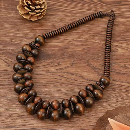COLORFUL BLING Ethnic Large Chunky Wooden Beaded Necklaces Boho African Statement Necklace Handmade Tribal Collar Choker Bib Jewelry - color: joint brown