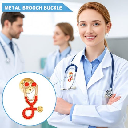 SANNIX 15Pcs Stethoscope Pins, Stethoscope Lapel Pins Enamel Nurse Doctor Brooch Badge Nurse Week Gifts for Clothes Bags Hats Accessories, 8 Colors - style: Stethoscope Pin
