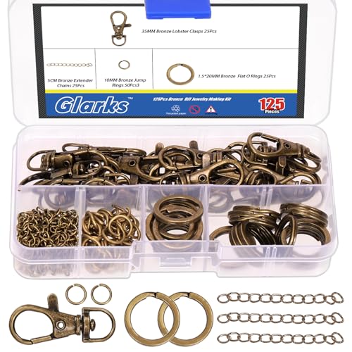 Glarks 125pcs Bronze Keychain Making Kit, Keychain Craft Supplies Including Key Chain Clips with Chains, Lobster Claw Clasps, Key Rings and Jump Rings for Jewelry Craft Making - color: Bronze