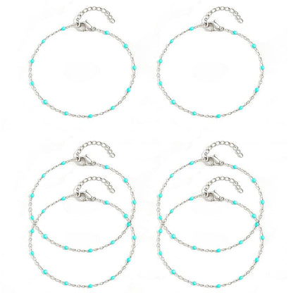 6 PCS Enamel Beaded Chains Bracelet Stainless Steel Link Bracelets | 6.7"+1.18", With Extender Chain, Fashion Jewelry Set, Gift For Women, Colorful, No Fade - color: Turquoise Silver