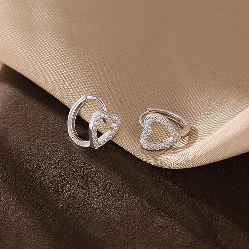 SLUYNZ Sterling Silver Love Heart Huggie Earrings for Women Teens CZ Love Heart Hoop Earrings for Valentines Day - color: A-Silver