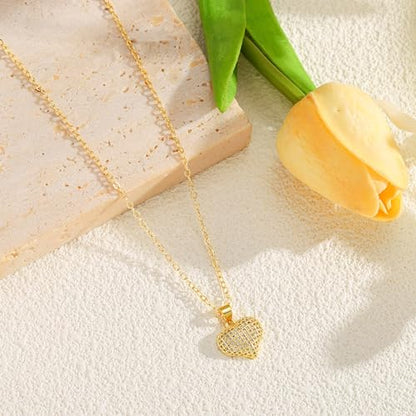 Starain Heart Necklaces for Women Dainty Cubic Zirconia Love Heart Pendant Necklace 18K Gold Plated Chain Trendy Stuff Jewelry - color: G Gold Heart Necklace