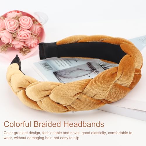 DRESHOW Braided Headbands for Women Velvet Hair Hoop Elastic Criss Cross Hair Bands Accessories - color: 01 Pc: Gold Velvet Braided a