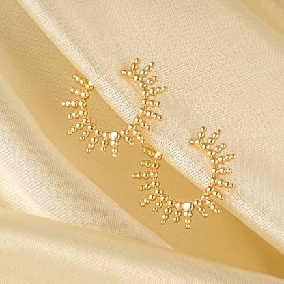 Dremmy Studios Dainty CZ Huggie Hoop Earrings 14K Gold Plated Chunky Simple Cute Thick Round Frill Bead Ball Starburst Cuff Earrings Cubic Zirconia Hoop Earrings Minimalist Personalized Gift for Her - color: Bead GD