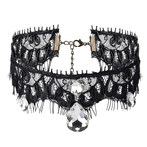 MILAKOO Lace Tattoo Choker for Women Elegant Goth & Elegant Necklace Collarbone Pearl Pendant Collar - color: Black A