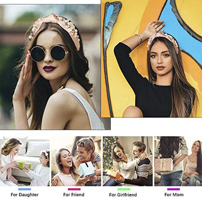 Ivyu Headbands - Knotted Pearl Diademas Para Mujer De Moda Hair Accessories Hairbands for Girls No Slip Fashion Cute Top Knot Headband Gift for Women Black Pink Gold - color: Black Pink Beige