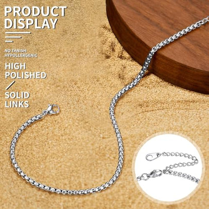 ChainsHouse Ankle Bracelets for Women, Stainless Steel Beaded Chain Ankle Bracelet, Womens Heart Anklets for Summer Beach Jewelry Gifts - color: G: box-3mm-stainless steel