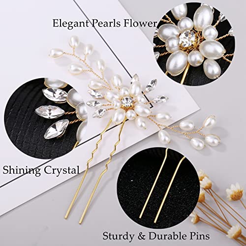 ULTIMUTE Hair Comb and 4 Pins Bridal Hair Accessories, Pearl Crystal Rhinestone Wedding Hair Comb and Hair Pins for Brides Bridesmaids Women Girls (Gold, 5 Pieces) - color: Gold
