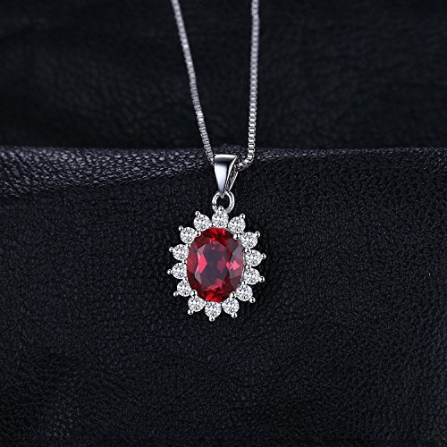 JewelryPalace Princess Diana Kate Middleton Natural Amethyst Citrine Garnet Peridot Topaz Created Ruby Sapphire Simulated Emerald Pendant Necklace for Women, 925 Sterling Silver Gemstone Jewelry Set - color: G-Brass-ruby