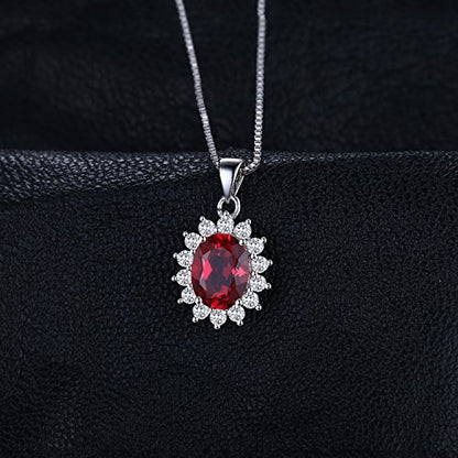 JewelryPalace Princess Diana Kate Middleton Natural Amethyst Citrine Garnet Peridot Topaz Created Ruby Sapphire Simulated Emerald Pendant Necklace for Women, 925 Sterling Silver Gemstone Jewelry Set - color: G-Brass-ruby
