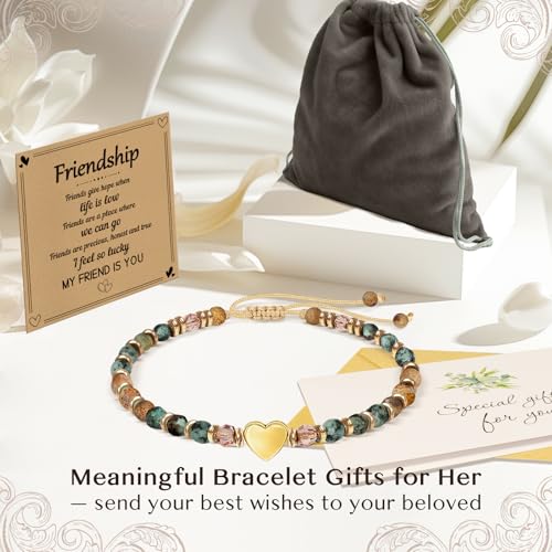 Inspirational Bracelets Gifts for Women: Healing Natural Stone Beads Bracelets - Birthday Mothers Day Gifts Thinking of you Get Well Soon Gift for Women Friends Sister Mom - color: HEART-FRIENDSHIP