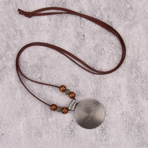 Bohemian Necklaces for Women Long Leather Necklace with Large Pendant Chunky Boho Hippie Jewelry Pendant Chocker Necklace - style: Womens Bohemian Necklaces