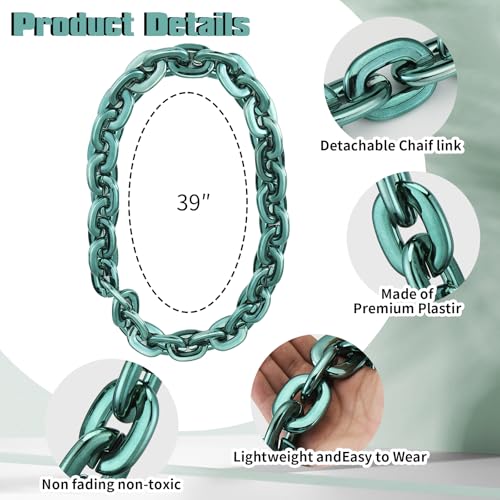 Passed colorfast test 39-inch Large Plastic Chain Necklace with Gift Box | 2/4 Pack with Gift Box,Gold Plastic Chain,Hip Hop Rapper Style, Fade Resistant,Detachable,for Parties, Awards,Prizes, Unisex - color: Green