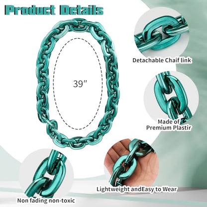 Passed colorfast test 39-inch Large Plastic Chain Necklace with Gift Box | 2/4 Pack with Gift Box,Gold Plastic Chain,Hip Hop Rapper Style, Fade Resistant,Detachable,for Parties, Awards,Prizes, Unisex - color: Green