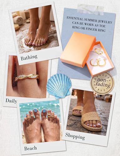 sailimue Gold Filled Toe Rings for Women Non Tarnish Adjustable Silver Ring | 9Pcs 14K Gold Filled Toe Rings Waterproof Summer Beach Foot Jewelry Hypoallergenic Stacking Band Stackable Ring - color: Gold