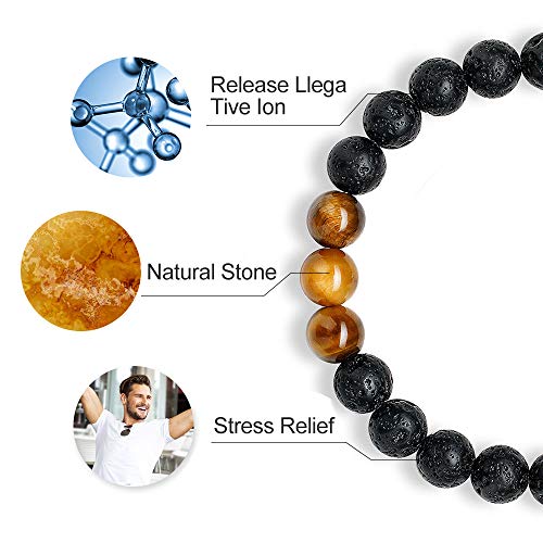 M MOOHAM Mens Bracelet - Beaded Natural Stone 8mm Tiger Eye Matte Agate Lava Rock Bracelets for Men Teen Boys Grandpa Dad Birthday Gifts Jewelry - style: Black Lava Rock Tiger Eye Bracelet