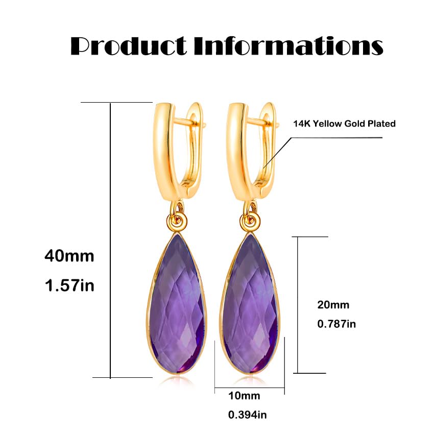 Geometric 14K Gold Crystal Stone Quartz Gemstone Leverback U Hoop Drop Dangle Earrings Jewelry for Women - color: C04