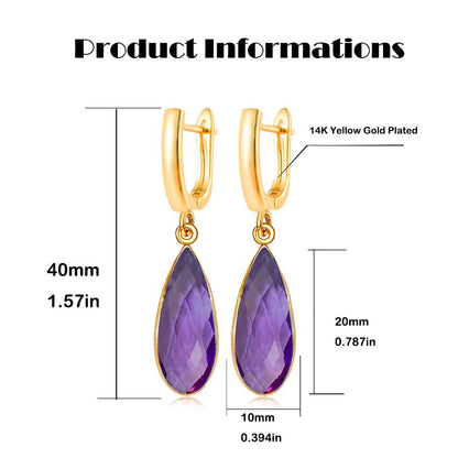 Geometric 14K Gold Crystal Stone Quartz Gemstone Leverback U Hoop Drop Dangle Earrings Jewelry for Women - color: C04