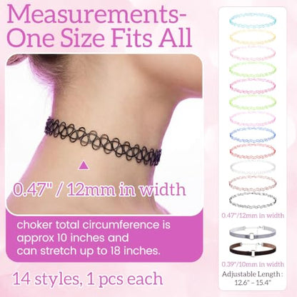 PAGOW Tattoo Choker Set, Stretchy 90s Choker Necklace, Adjustable Retro Y2K Gothic Grunge Chokers Jewelry Accessories - color: 14 Colors,14 Pcs